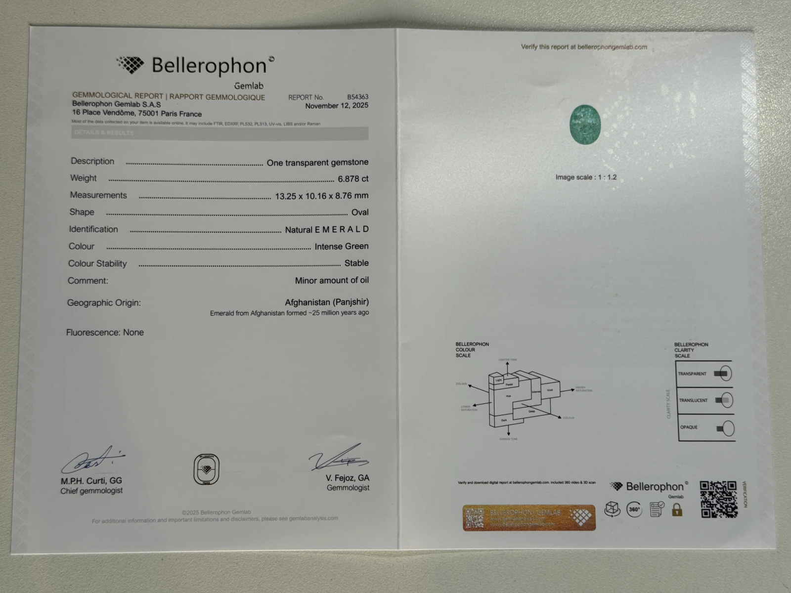 Bellerophon Certified 6.87 Ct Natural Panjshir Emerald Oval Shape Loose Gemstone — view 1
