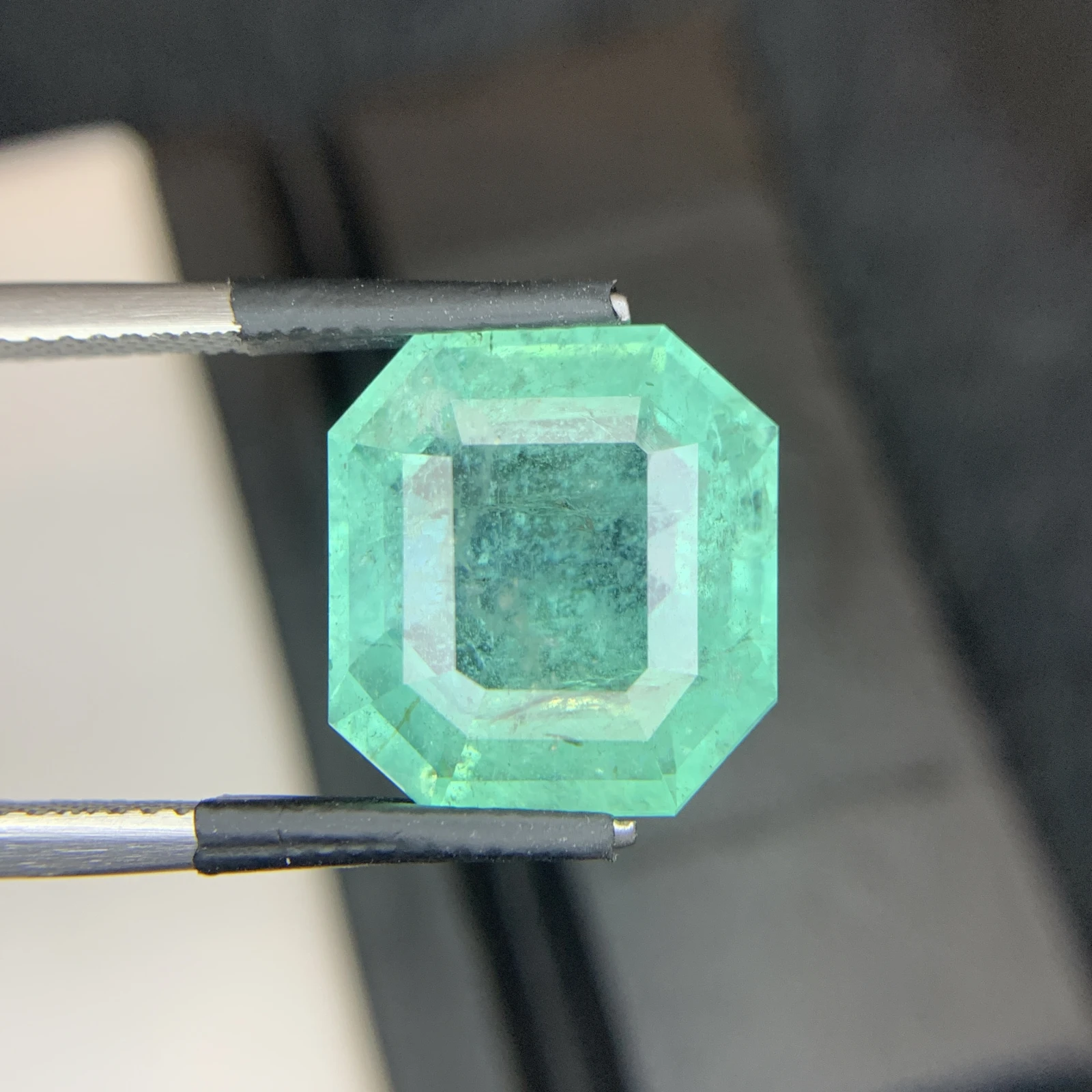 Bellerophon Certified 10.58 Ct Natural Bluish Green  Emerald Octagonal Shape Loose Gemstone from Zambia — view 10