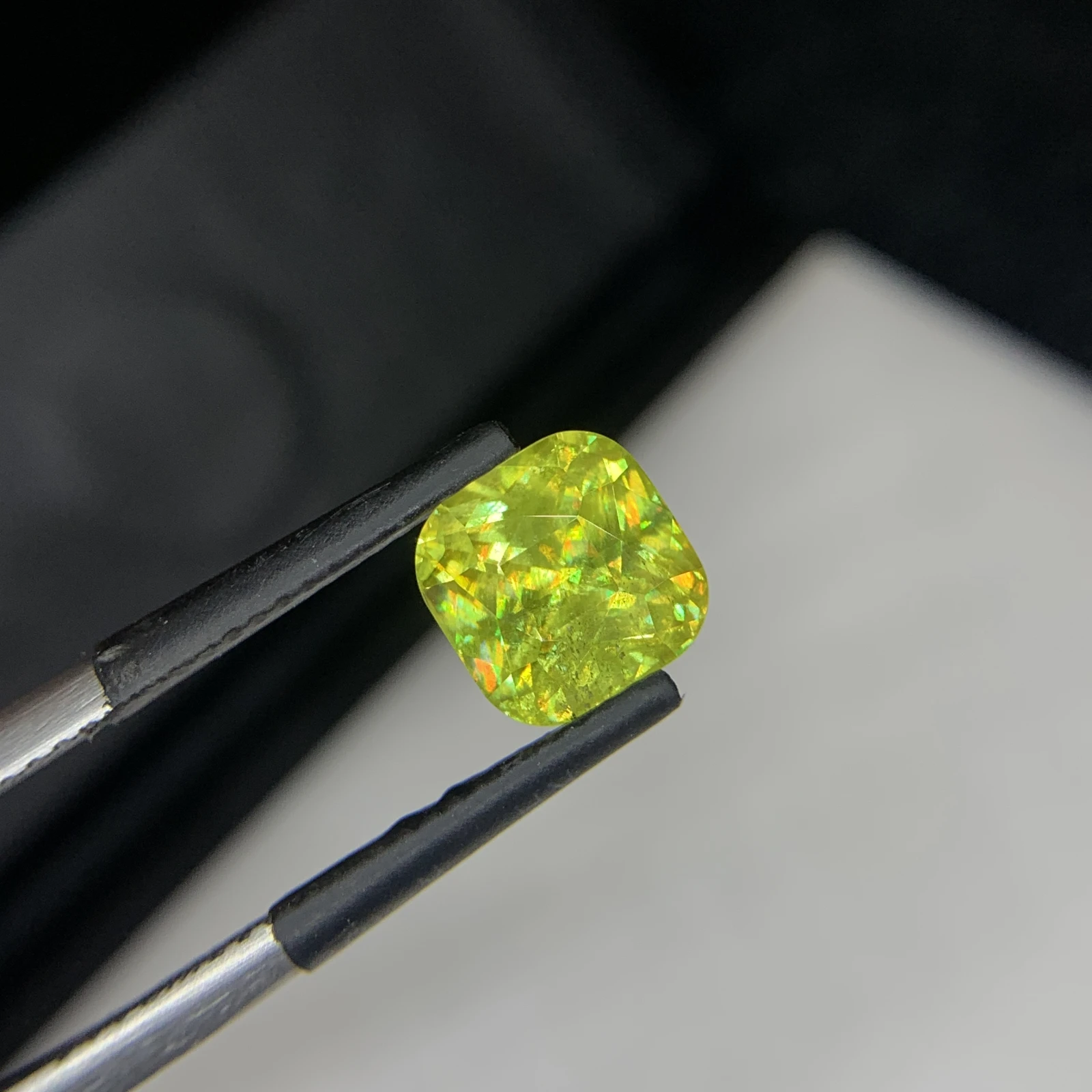 2.60 carat Natural Green Sphene Cushion Shape Faceted Loose Gemstone — view 2