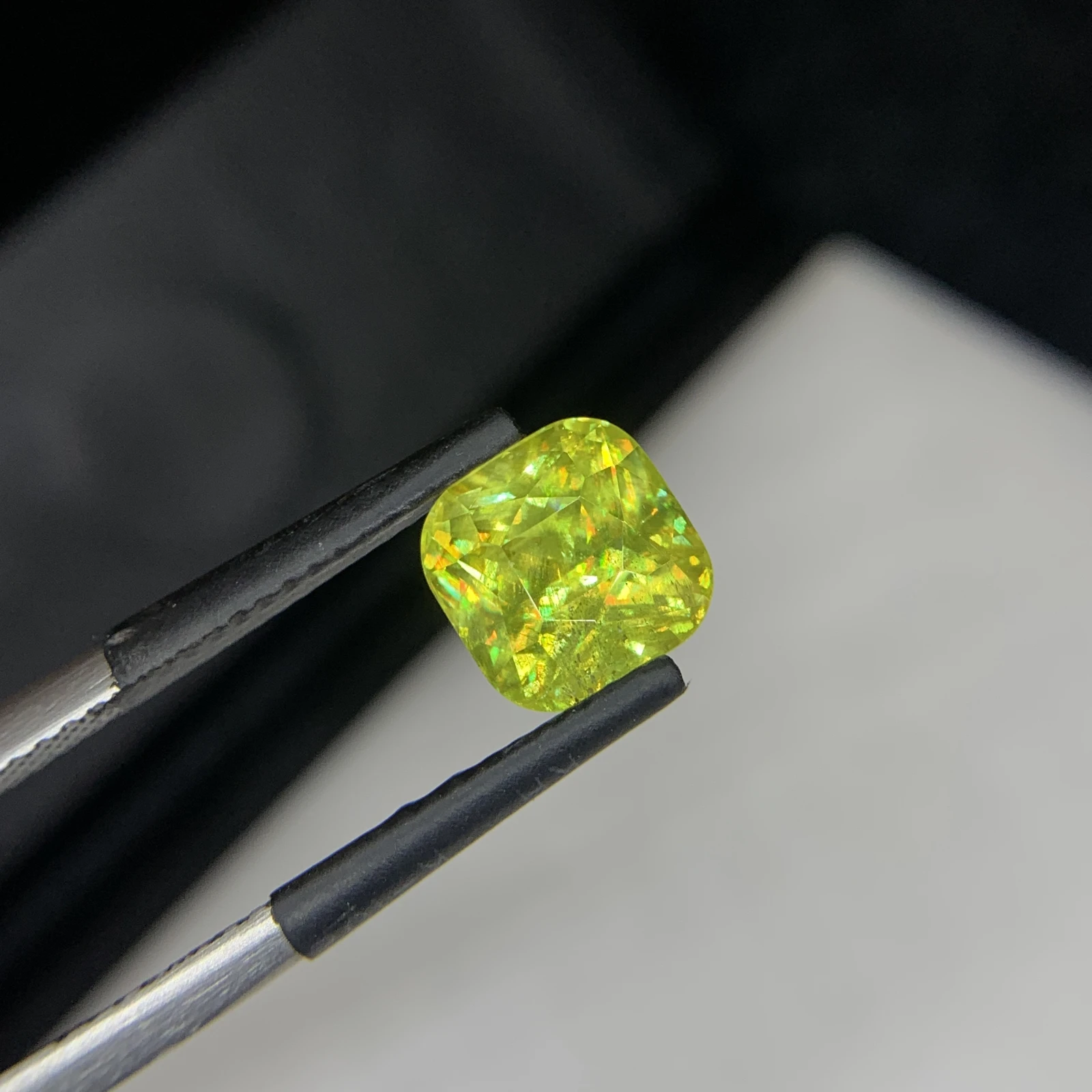 2.60 carat Natural Green Sphene Cushion Shape Faceted Loose Gemstone — view 3