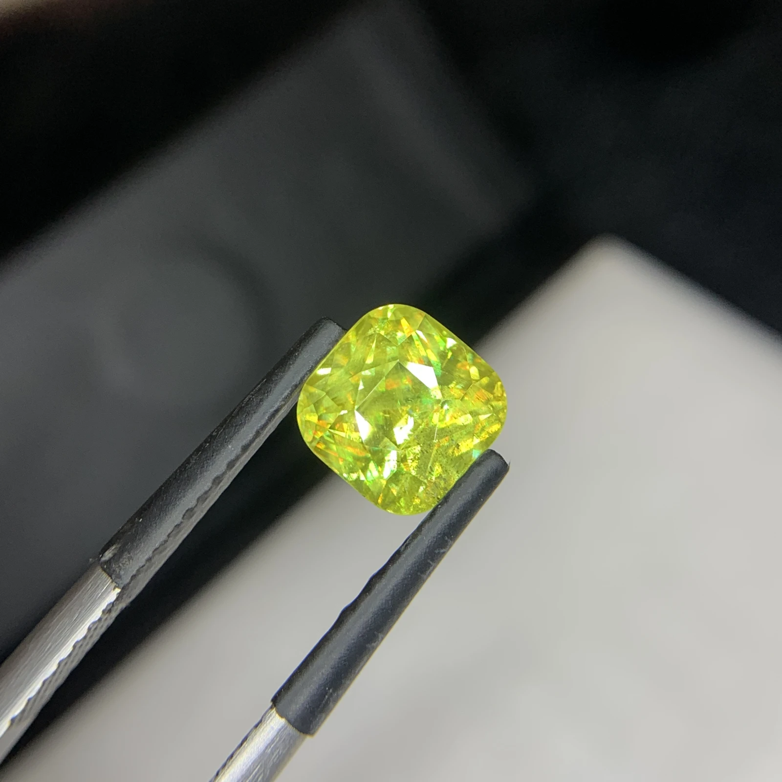 2.60 carat Natural Green Sphene Cushion Shape Faceted Loose Gemstone — view 10