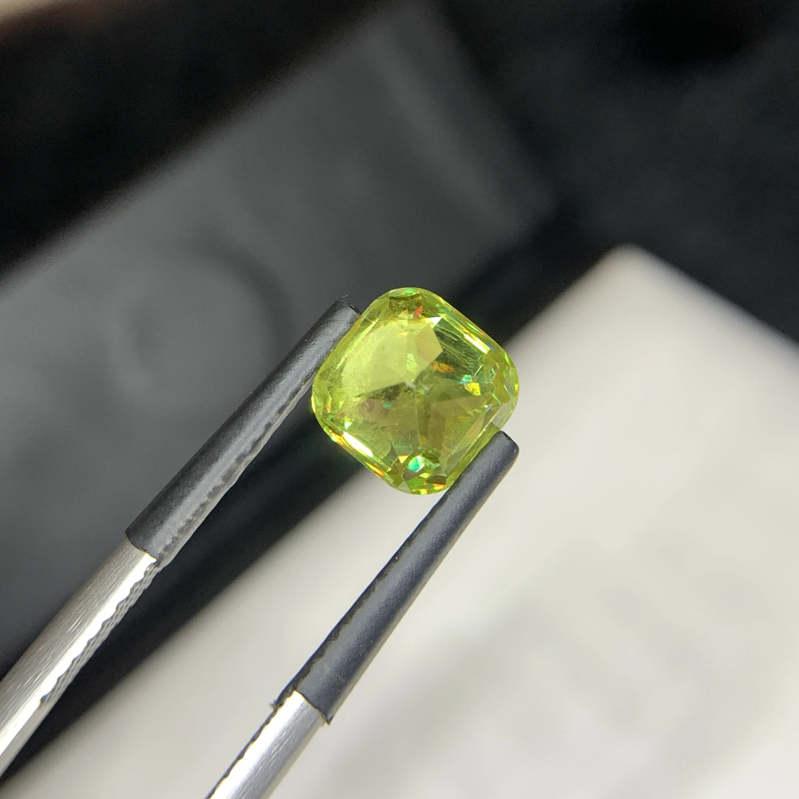2.60 carat Natural Green Sphene Cushion Shape Faceted Loose Gemstone — view 12