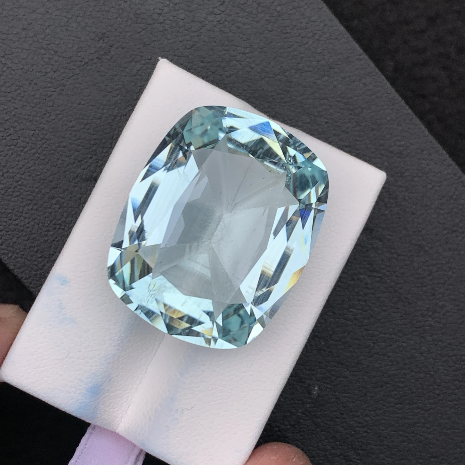 Natural Greenish Blue Aquamarine 55.59 Carat Faceted Cushion Shape Loose Gemstone — view 1