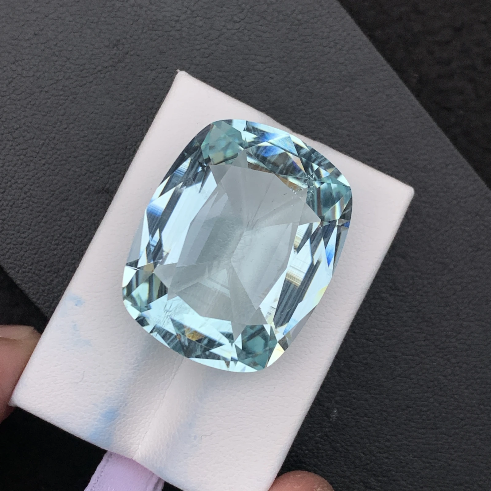 Natural Greenish Blue Aquamarine 55.59 Carat Faceted Cushion Shape Loose Gemstone — view 2