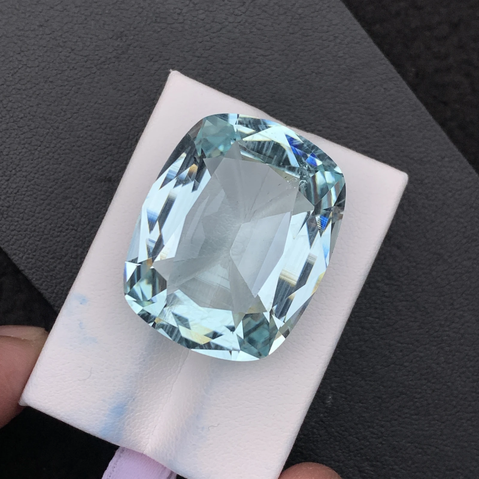 Natural Greenish Blue Aquamarine 55.59 Carat Faceted Cushion Shape Loose Gemstone — view 3