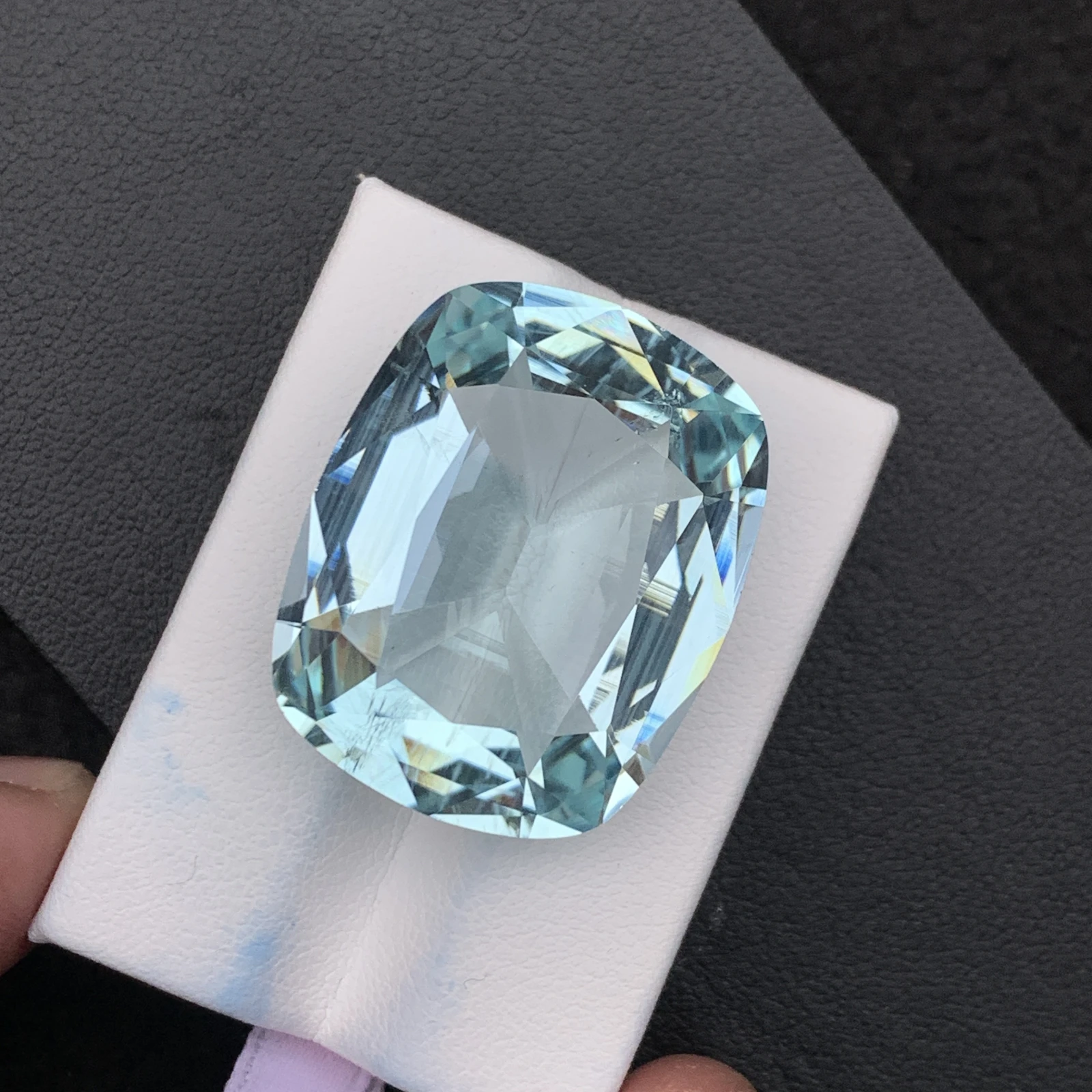 Natural Greenish Blue Aquamarine 55.59 Carat Faceted Cushion Shape Loose Gemstone — view 4