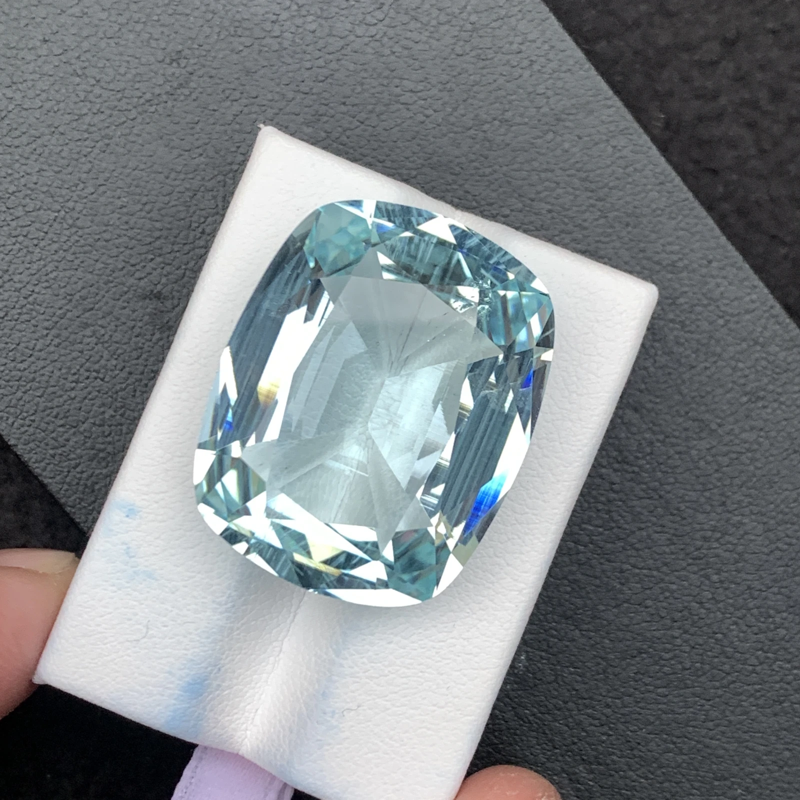Natural Greenish Blue Aquamarine 55.59 Carat Faceted Cushion Shape Loose Gemstone — view 5
