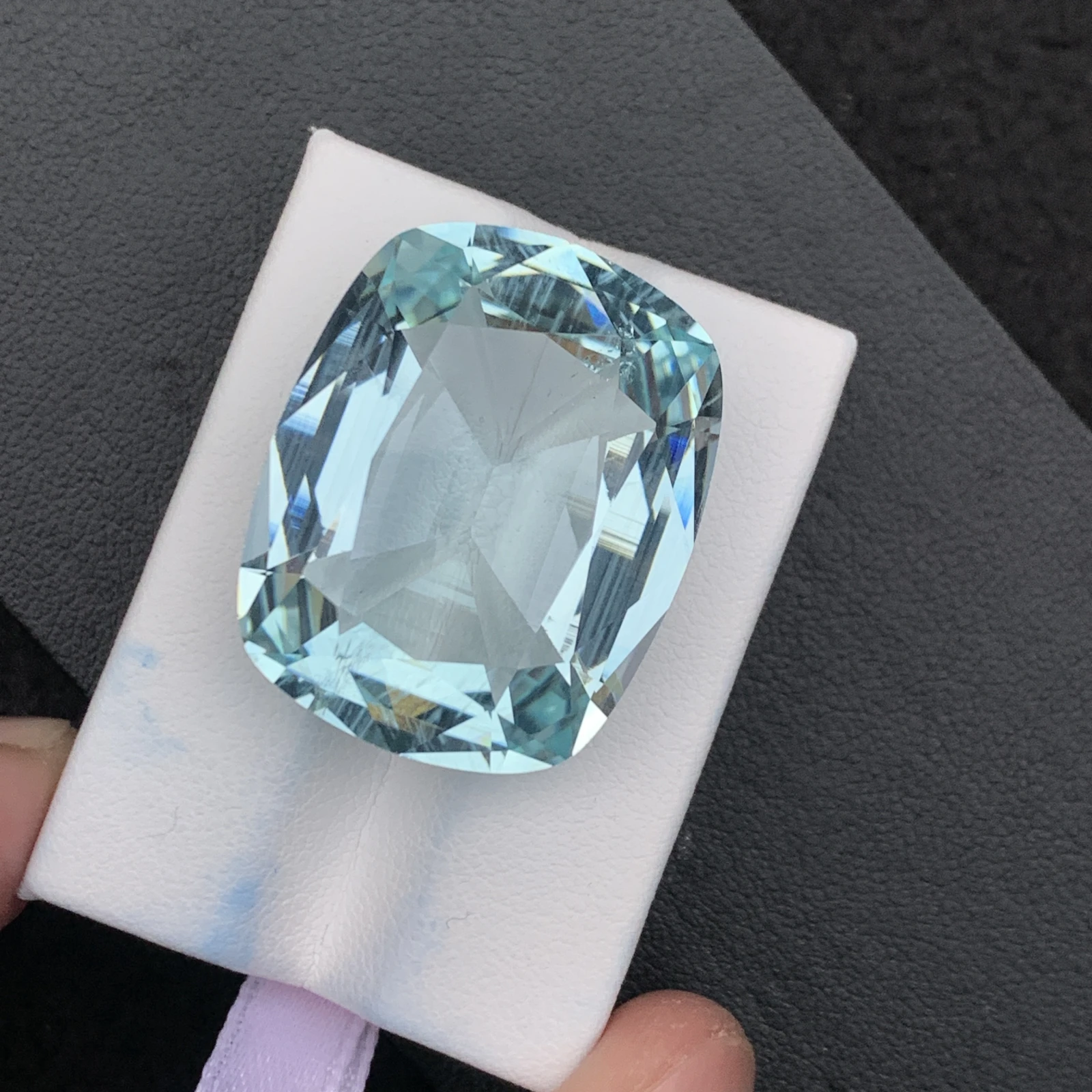 Natural Greenish Blue Aquamarine 55.59 Carat Faceted Cushion Shape Loose Gemstone — view 6