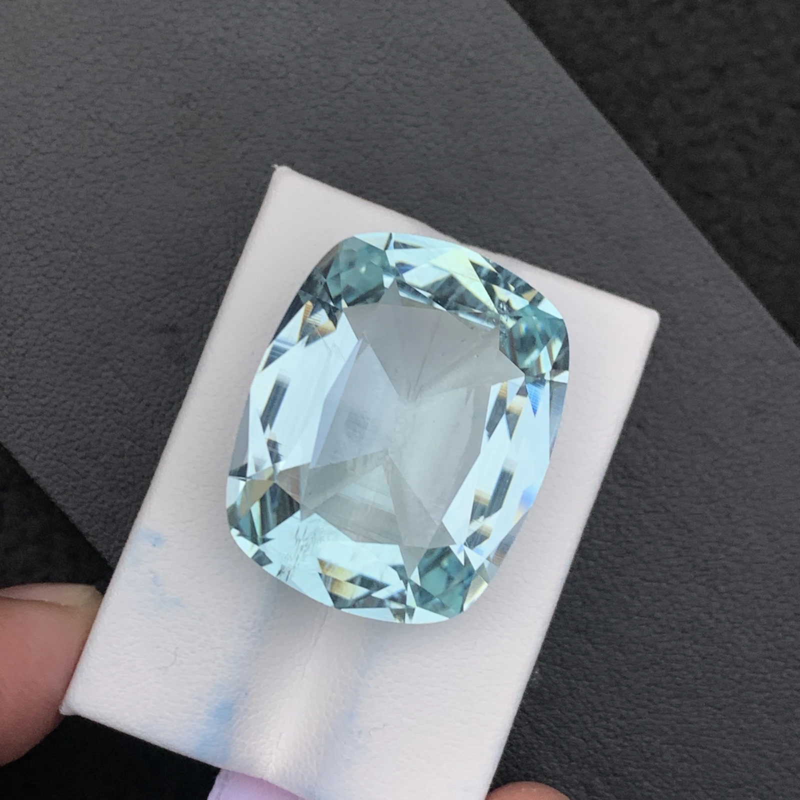 Natural Greenish Blue Aquamarine 55.59 Carat Faceted Cushion Shape Loose Gemstone — view 7