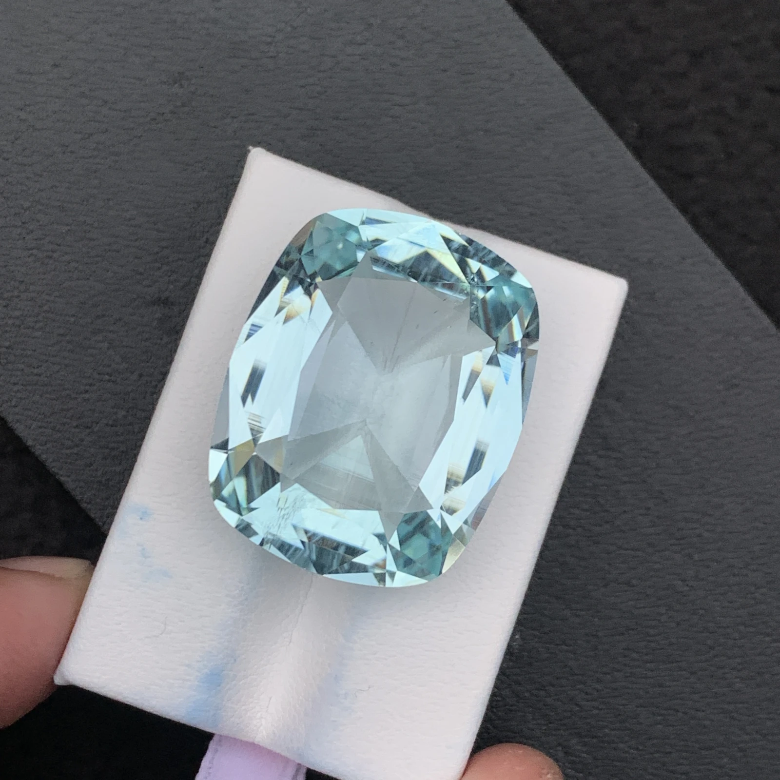 Natural Greenish Blue Aquamarine 55.59 Carat Faceted Cushion Shape Loose Gemstone — view 9