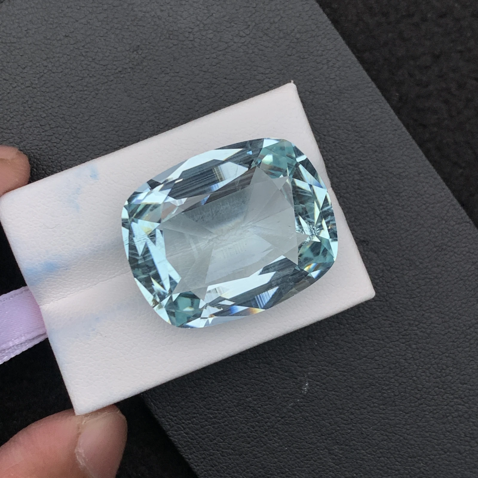 Natural Greenish Blue Aquamarine 55.59 Carat Faceted Cushion Shape Loose Gemstone — view 10