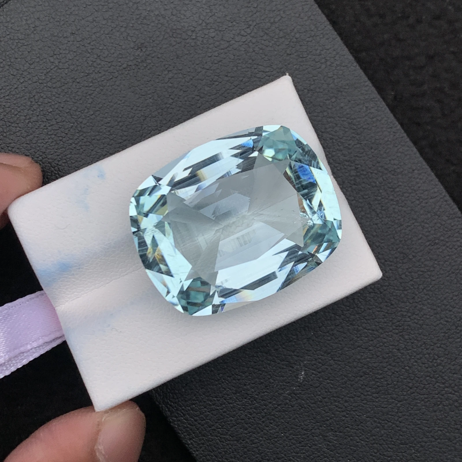 Natural Greenish Blue Aquamarine 55.59 Carat Faceted Cushion Shape Loose Gemstone — view 11