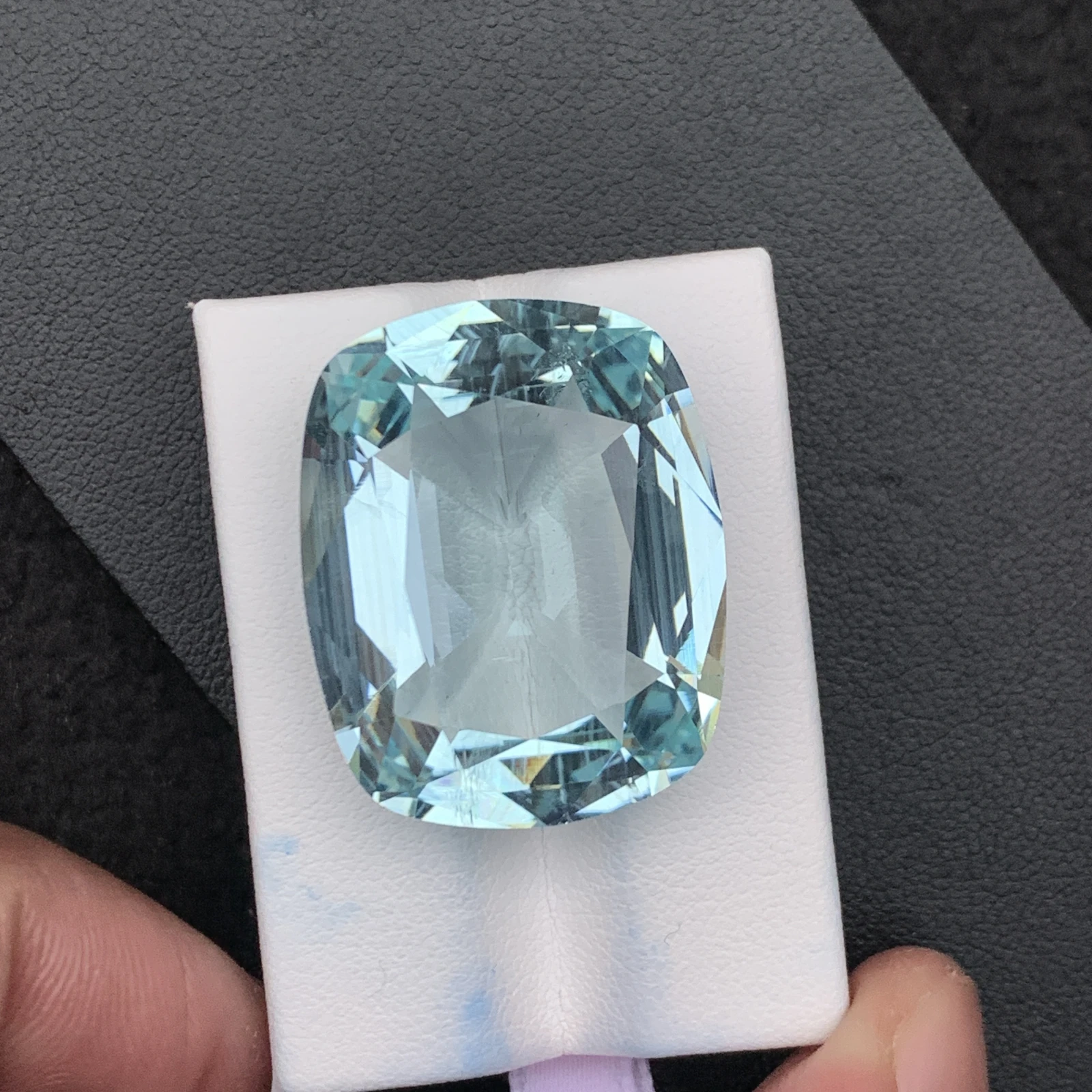 Natural Greenish Blue Aquamarine 55.59 Carat Faceted Cushion Shape Loose Gemstone — view 12