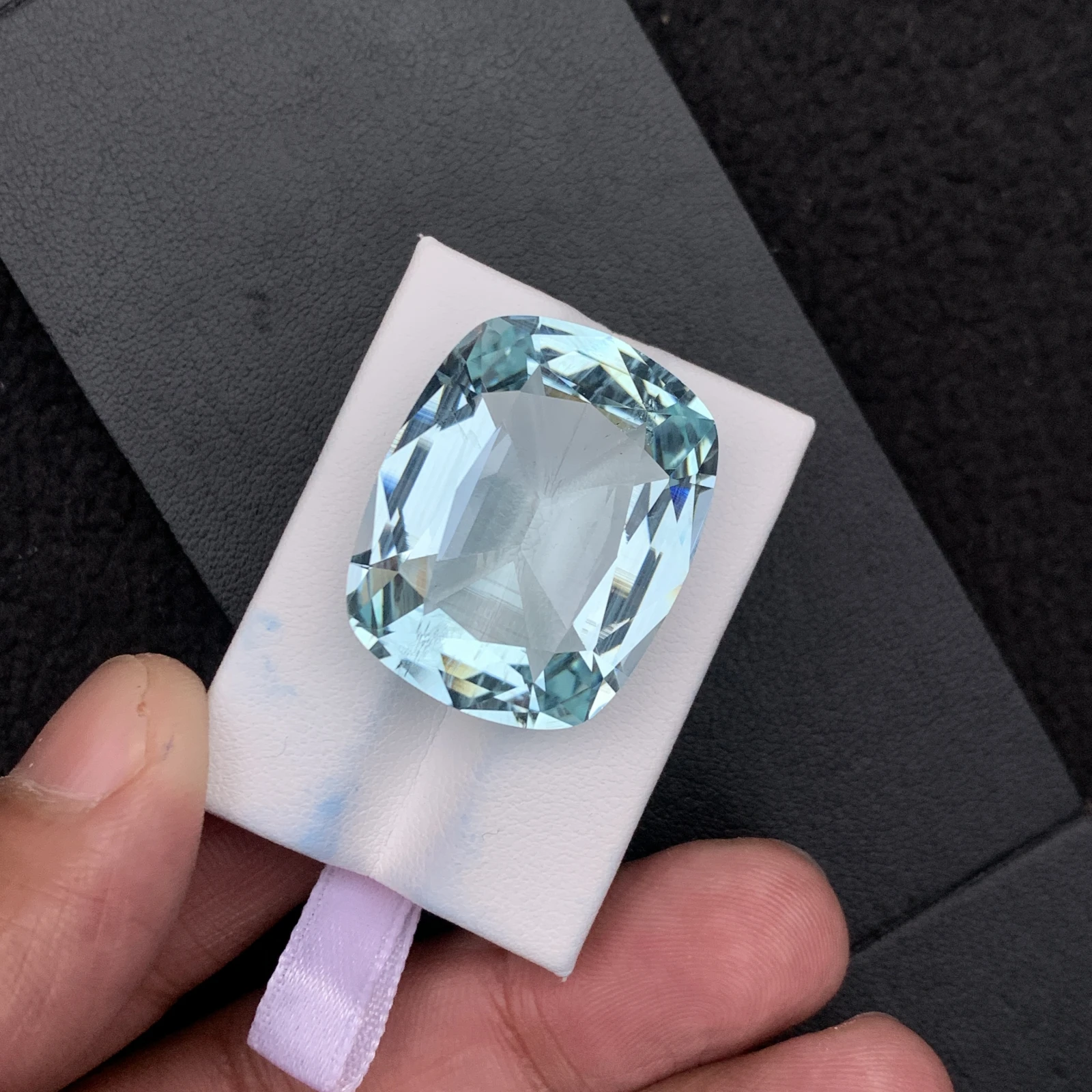 Natural Greenish Blue Aquamarine 55.59 Carat Faceted Cushion Shape Loose Gemstone — view 14