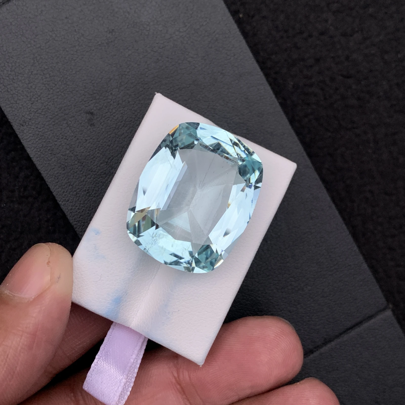 Natural Greenish Blue Aquamarine 55.59 Carat Faceted Cushion Shape Loose Gemstone — view 15
