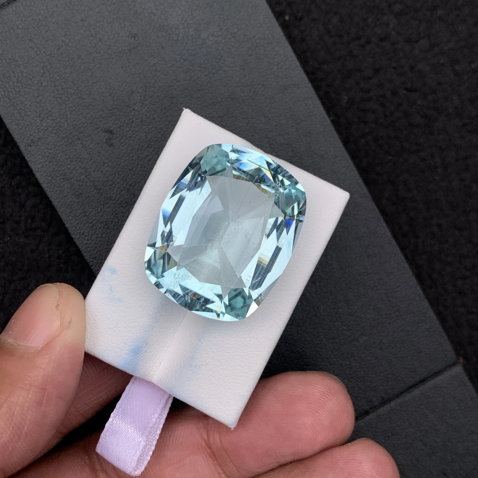 Natural Greenish Blue Aquamarine 55.59 Carat Faceted Cushion Shape Loose Gemstone — view 16