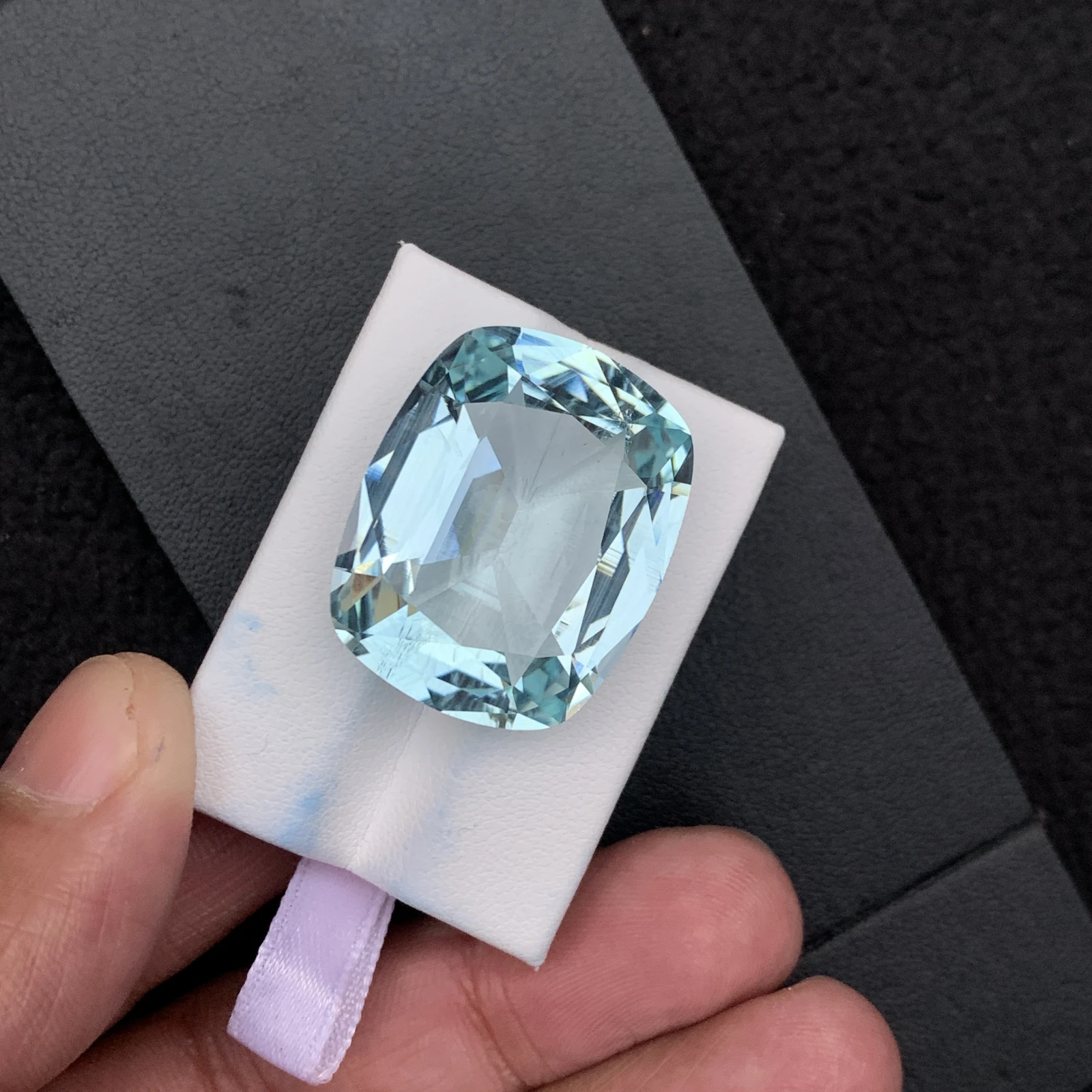 Natural Greenish Blue Aquamarine 55.59 Carat Faceted Cushion Shape Loose Gemstone — view 17