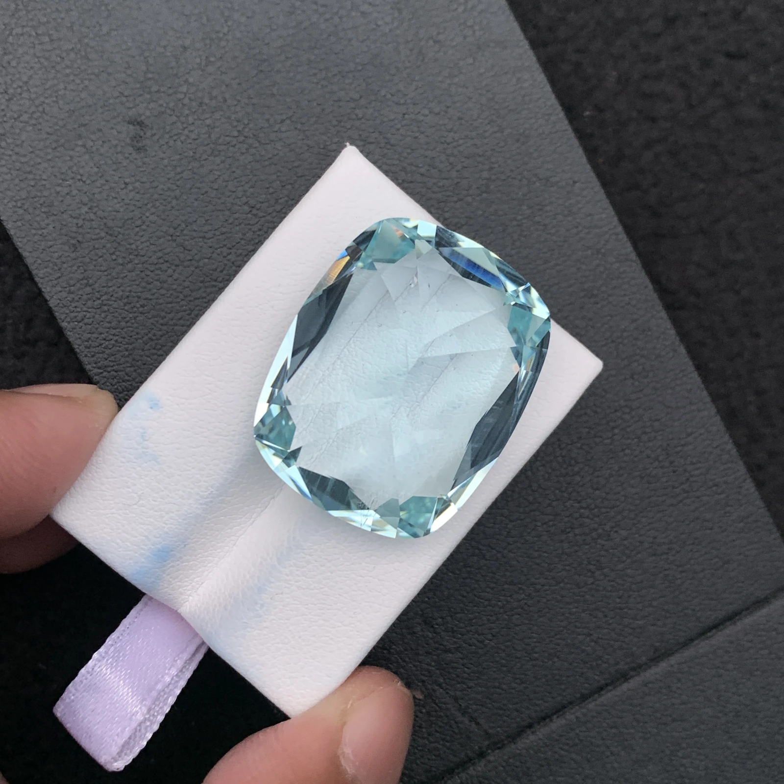 Natural Greenish Blue Aquamarine 55.59 Carat Faceted Cushion Shape Loose Gemstone — view 18