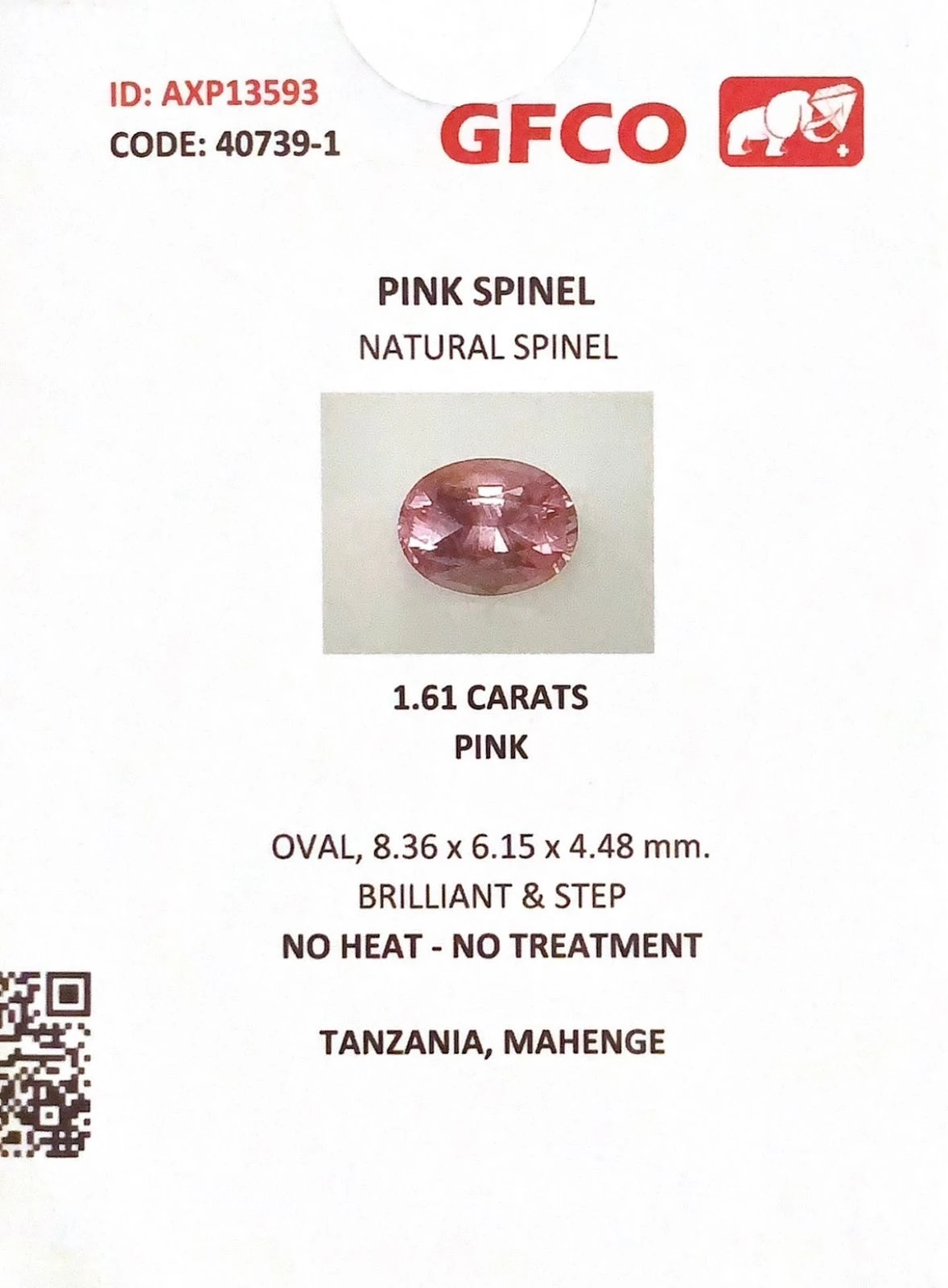Natural Mahenge Pink Spinel 1.61 Carat Faceted Oval Shape Loose Gemstone — view 17