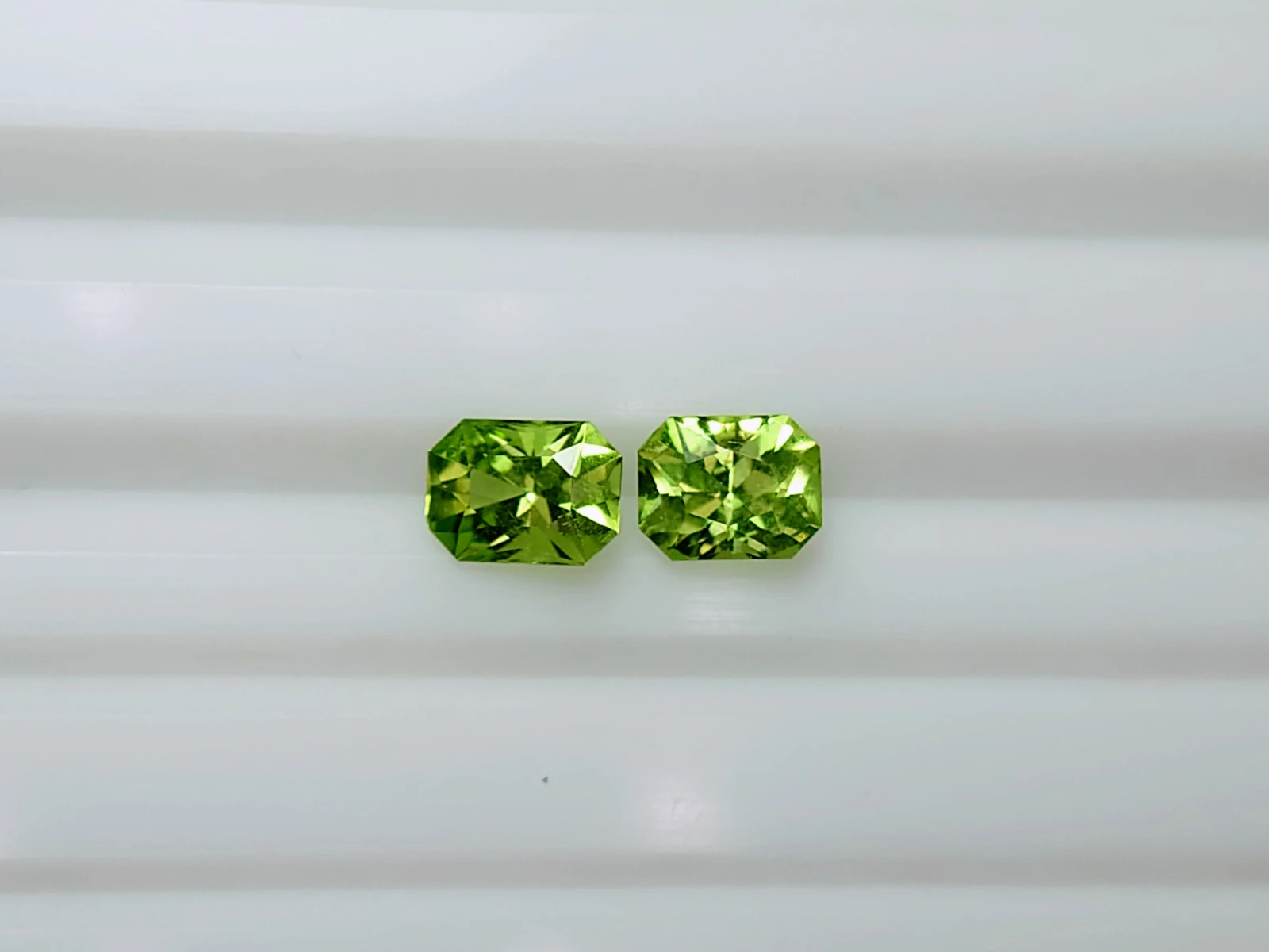 1.95ct Natural Radiant Faceted Pair of Peridot from Pakistan — view 1