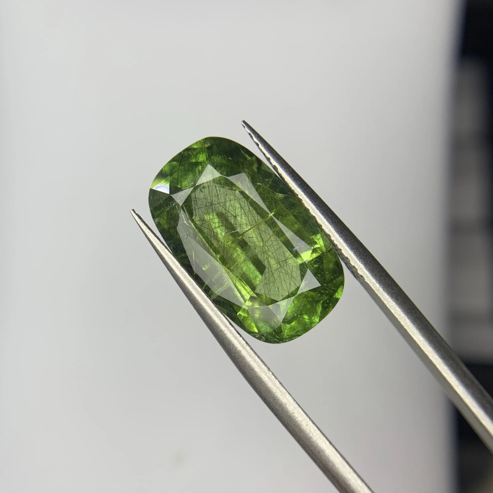 8.40ct Natural Peridot with Ludwigite Inclusion in Cushion Shape from Pakistan — view 2