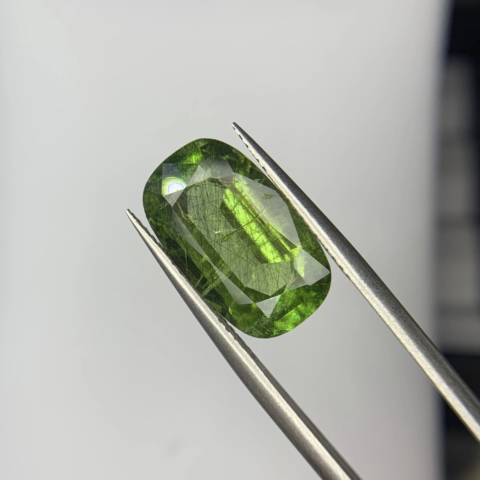 8.40ct Natural Peridot with Ludwigite Inclusion in Cushion Shape from Pakistan — view 3