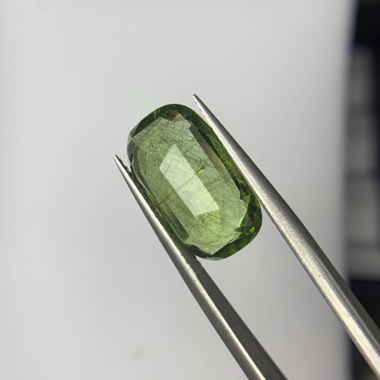 8.40ct Natural Peridot with Ludwigite Inclusion in Cushion Shape from Pakistan — view 4