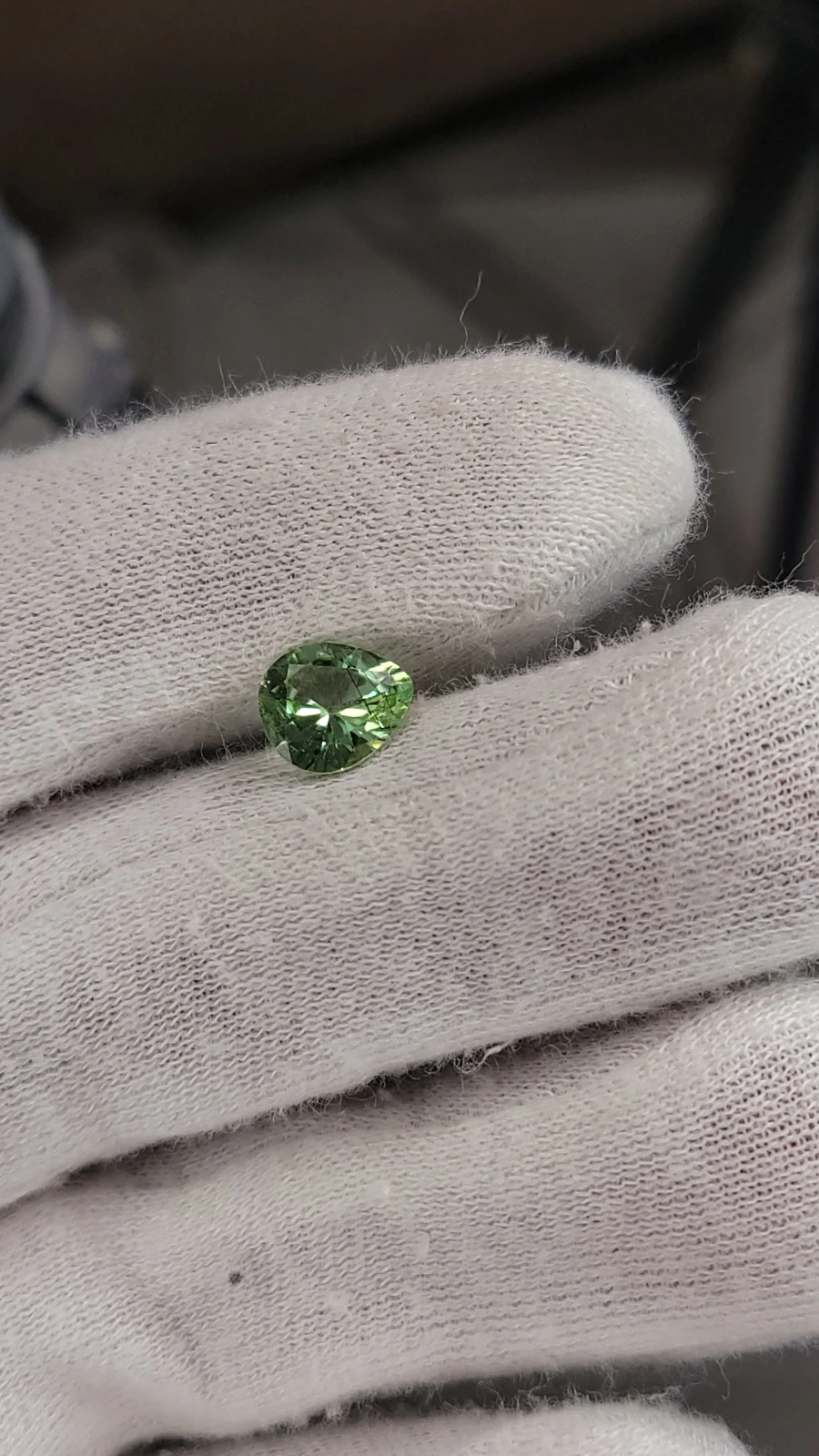 1.75ct Peridot with Ludwigite Inclusions Pear cut From Pakistan — view 1
